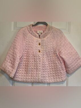 Barbizon Lounge Wear 70s Vintage Pink Floral Quilted Bed Jacket Sz Medium Nylon
